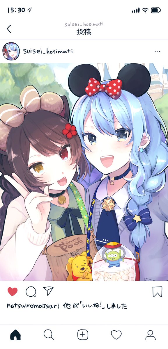 hoshimachi suisei ,inui toko multiple girls 2girls animal ears heterochromia selfie blue hair braid  illustration images
