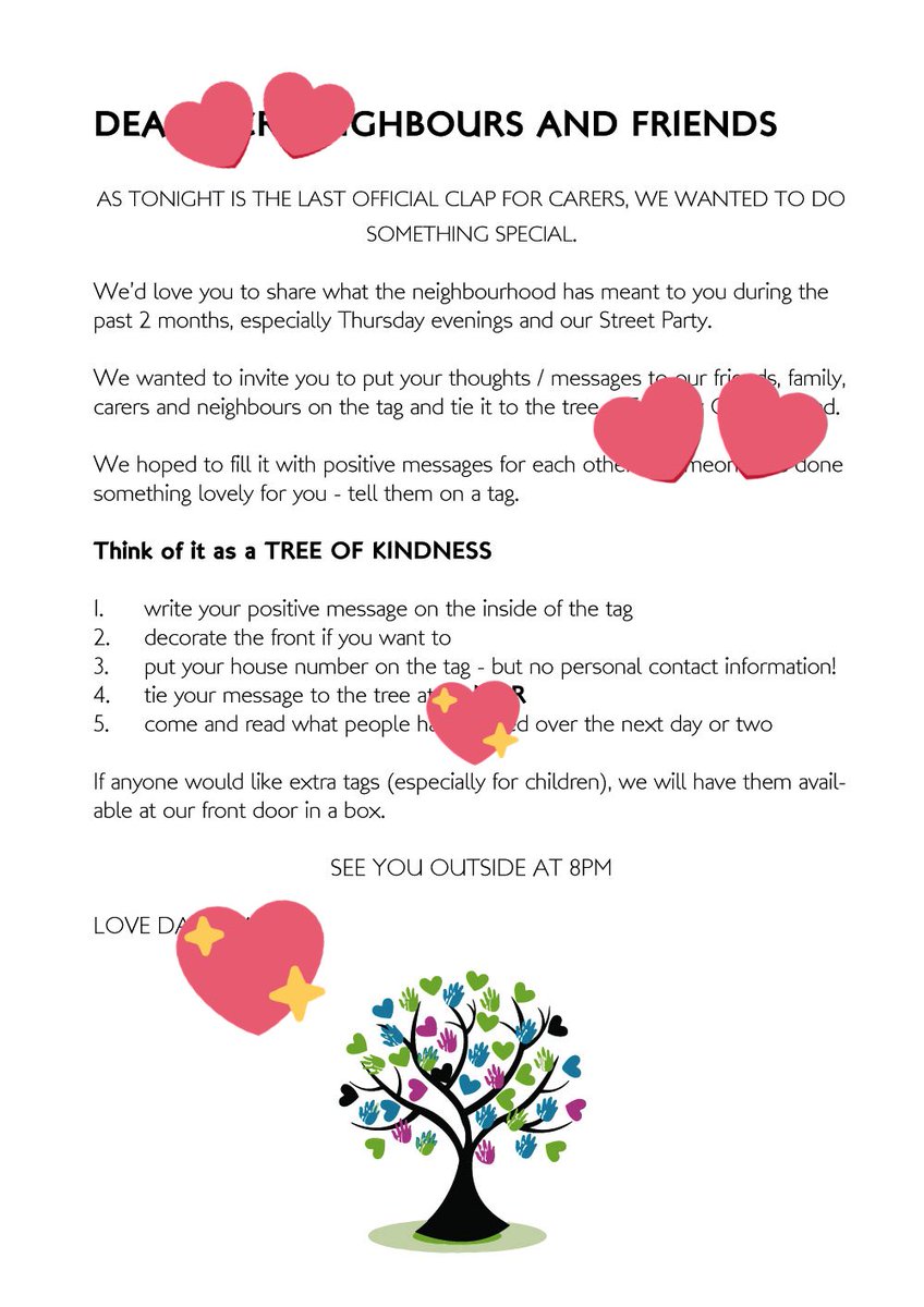 DaniSaveker's tweet photo. Day 149 - yr 5 (1610 total days of kindness ) #inspirekindness started a #treeofkindness for the last #ClapForCarers on our road to share positive messages and gratitude https://t.co/SDaNyFwFyy