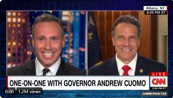 Quick thread here. Screenshots of news coverage on Andrew Cuomo paired with screenshots of CNN interviews he does with his brother. That's it. That's the thread.