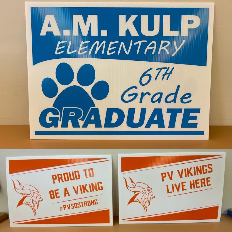 advancestamp's tweet image. Here are some wonderful screen-printed step stake signs we made! Do you have a graduate in your life? Show them off with a sign in your yard! 👩‍🎓👨‍🎓