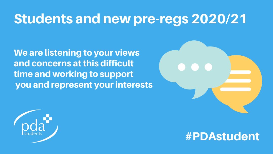 the_pda's tweet photo. Students and new pre-regs 2020/21, we understand that you will soon be moving into a new phase of your studies. We are listening to your concerns at this difficult time and working to support you and represent your interests. Learn more:
 https://t.co/r0BTS2Iz3W #PDAstudent https://t.co/kCGSe0IbKV