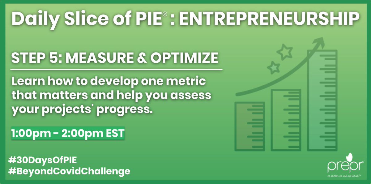 preprme's tweet photo. Entrepreneurship : Step 5 
 : Measure &amp; Optimize

Learn all about PIE and ask us any questions you have about anything Prepr! 

Beyond Covid-19: Global Open Innovation Challenge

May 10th - June 9th
1:00pm - 2:00pm EST
#30DaysOfPIE
https://t.co/hKlcEf0zYF 

#BeyondCovidChallenge https://t.co/3zZ72VmN05
