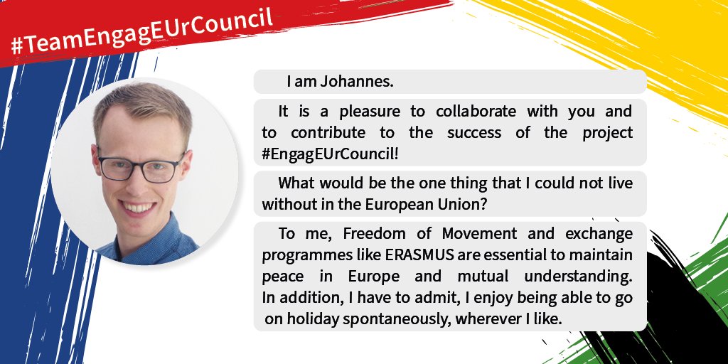 Meet our #EngagEUrCouncil project team! Johannes is the second Project Manager 🧑‍💼 of the #TeamEngagEUrCouncil. During our 3rd webinar 🎥, he inspired our #FutureofEurope 🇪🇺 working group with a deep dive into #CoFoE, #EuropeanPillarofSocialRights & #RuleofLaw 🧑‍⚖️