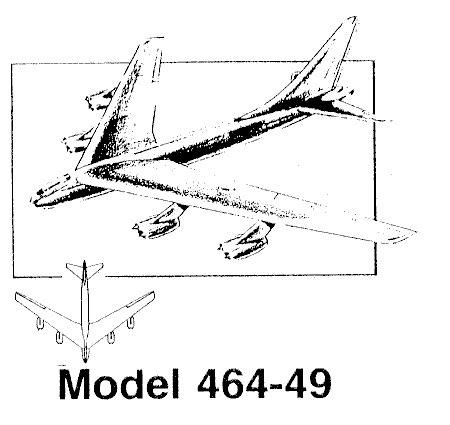 Boeing then laid out what was essentially a new airplane. The new design (464-49) built upon the basic layout of the B-47 with 35-degree swept wings, 8 engines paired in four underwing pods, and bicycle landing gear with wingtip outrigger wheels.