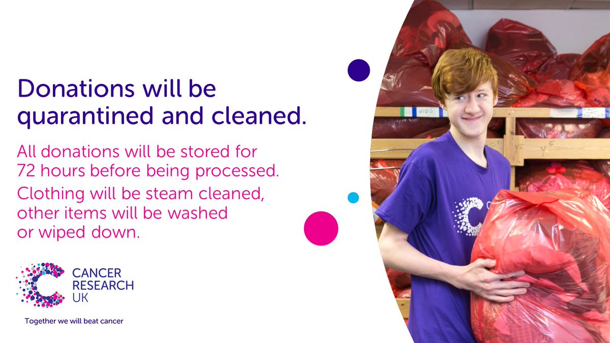 On reopening (29.06.20), all those donations you've been saving will be quarantined for 72 hours, then cleaned by our team before they go out on sale. Clothing will be thoroughly steam cleaned; homeware and other items will be wiped down or washed.