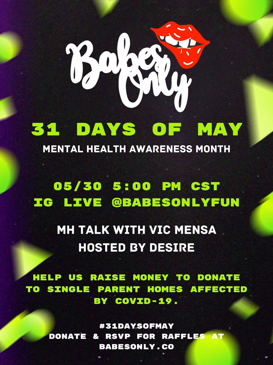 BabesOnlyFun's tweet photo. 🖤MENS DAY LINEUP🖤
For 31 Days Of May the Babes Only Team is going live everyday in order to bring awareness to Mental Health Awareness Month. This Saturday we have a special day for the men. 🖤
#31daysofmay #MentalHealthAwarenessMonth https://t.co/aDpubbQ1Ko