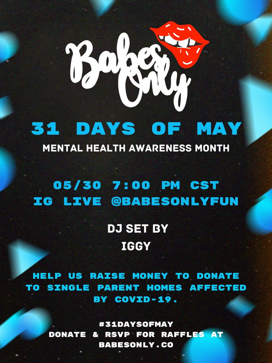 BabesOnlyFun's tweet photo. 🖤MENS DAY LINEUP🖤
For 31 Days Of May the Babes Only Team is going live everyday in order to bring awareness to Mental Health Awareness Month. This Saturday we have a special day for the men. 🖤
#31daysofmay #MentalHealthAwarenessMonth https://t.co/aDpubbQ1Ko