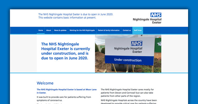 creativetopsham's tweet photo. NEW NHS NIGHTINGALE HOSPITAL EXETER

D2 Creative were asked to build the new Nightingale Hospital Exeter website in super quick time! We were honoured and very pleased to help our amazing NHS in delivering this important information portal. 

https://t.co/qhgSmZsfoY https://t.co/OGoMWAdwOX
