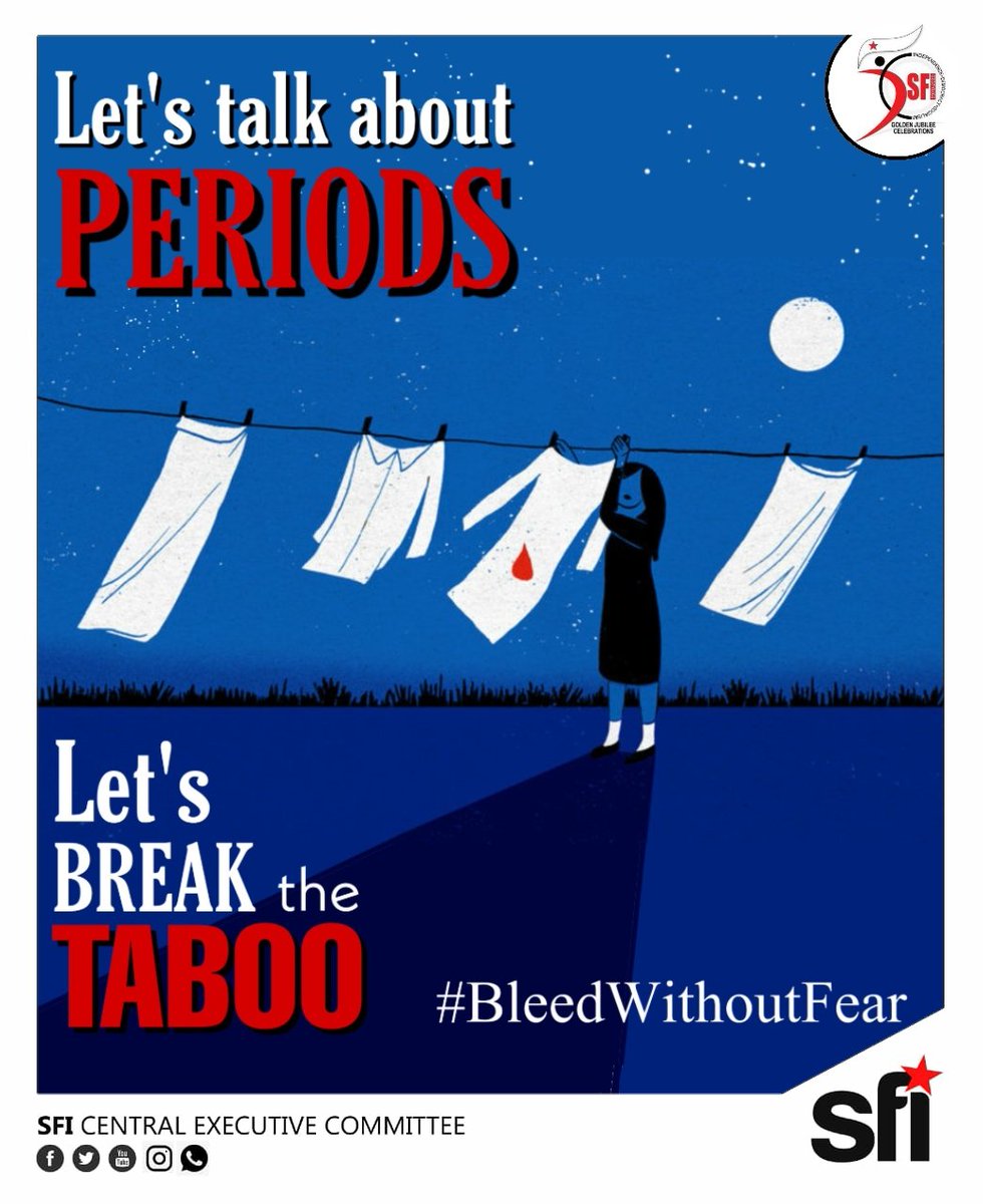 SFI_CEC's tweet photo. Let's break the taboo! 
#MenstruationMatters #MenstrualHygieneDay2020 #MenstrualHygieneDay https://t.co/6RgXGqhkvV