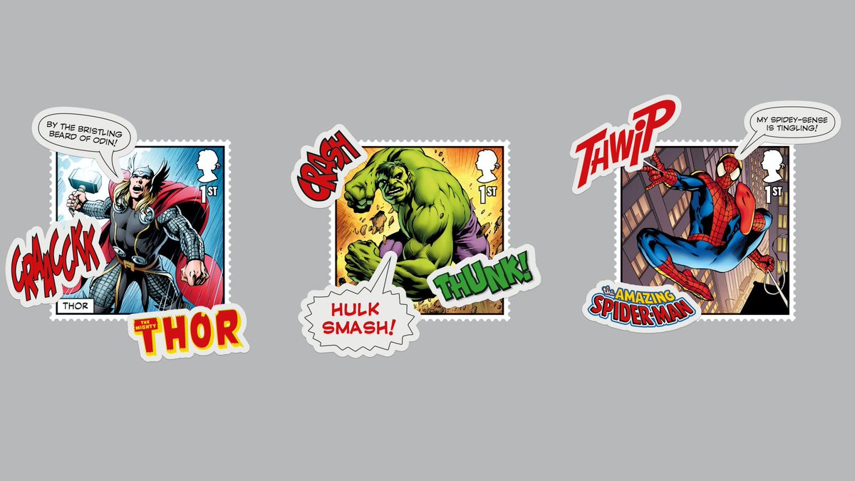 CreativeReview's tweet photo. .@RoyalMail commissioned this set of ten special stamps designed by @InterabangUK as well as a miniature sheet featuring five stamps, to celebrate some of the most iconic superheroes in the @Marvel universe https://t.co/56sWDQd0tM https://t.co/xe0SQ3EPPY