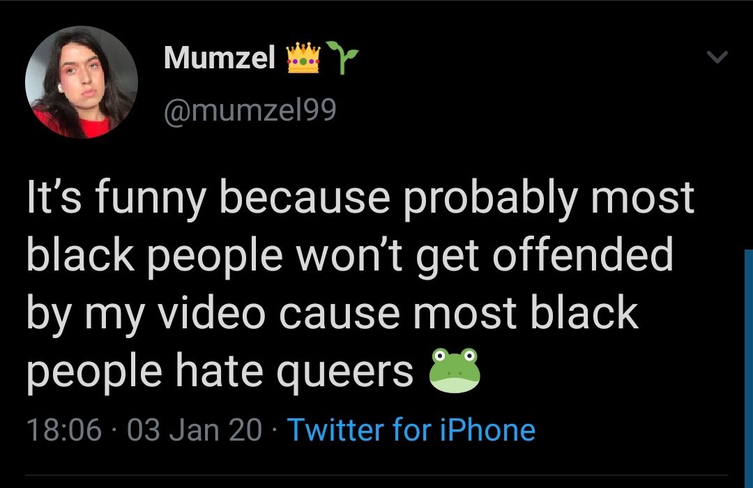 We also have  @mumzel99. Typical white racist right-wing vegan gay. Loves talking shit about black people and making anti-black comments. Uses veganism as a way to project their racist views on to others. The ultimate piece of TRASH!   #Vegan  #Plantbased