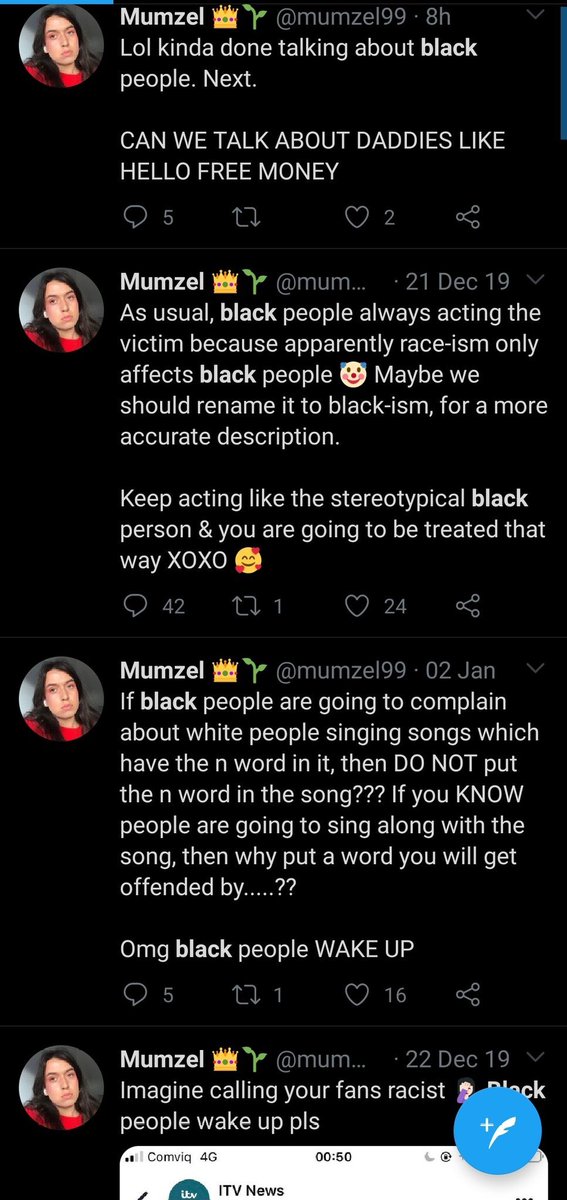 We also have  @mumzel99. Typical white racist right-wing vegan gay. Loves talking shit about black people and making anti-black comments. Uses veganism as a way to project their racist views on to others. The ultimate piece of TRASH!   #Vegan  #Plantbased