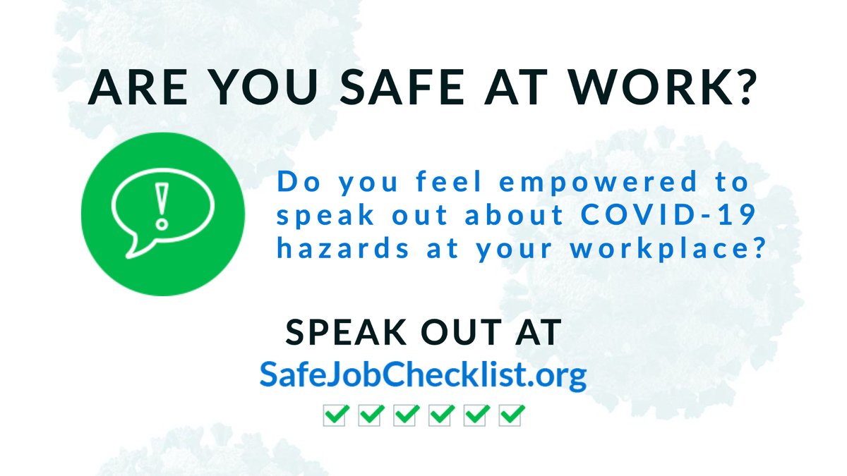BGAlliance's tweet photo. Do you feel empowered to speak out about #COVID19 hazards at your workplace? Is your employer providing #PPE? See our #SafeJobChecklist to make sure you have the things you need to stay safe at work! https://t.co/1BRLVrwvBs #1u https://t.co/ZchvkTmcYj