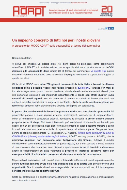 MicheTiraboschi's tweet photo. L'#Occupabilità al tempo del Covid-19. Un #MOOC @ADAPTland e 700 giovani che vedono davanti a sé tante porte chiuse. Chi non ha incontrato qualcuno che gli ha aperto una porta, offerto una opportunità? Ora è il tempo giusto per dare indietro quanto ricevuto. Questa la nostra idea https://t.co/MudQqXJyhm