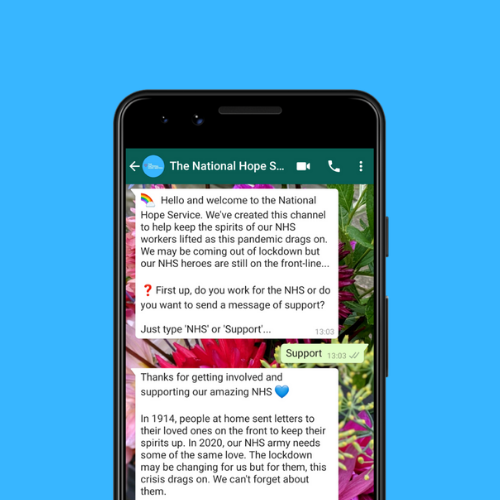 voxlydigital's tweet photo. We may be ending the clapping for the #NHS this evening, but you can still send a direct, personal message to NHS workers using #TheNationalHopeService. Message 'hi' to +447955586595 via WhatsApp or click here: https://t.co/gpqHdADKc2
#clapforthenhs #nhs #stayhome #protectthenhs https://t.co/NUFcvOeoHd