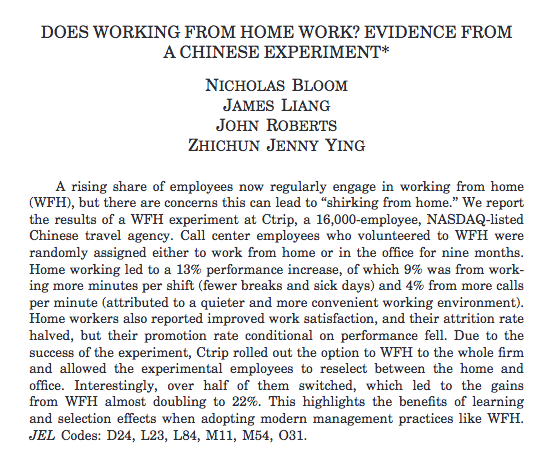 What about the impacts? Some studies suggest that remote working raises productivity, at least for 'routine' tasks ... https://nbloom.people.stanford.edu/sites/g/files/sbiybj4746/f/wfh.pdf
