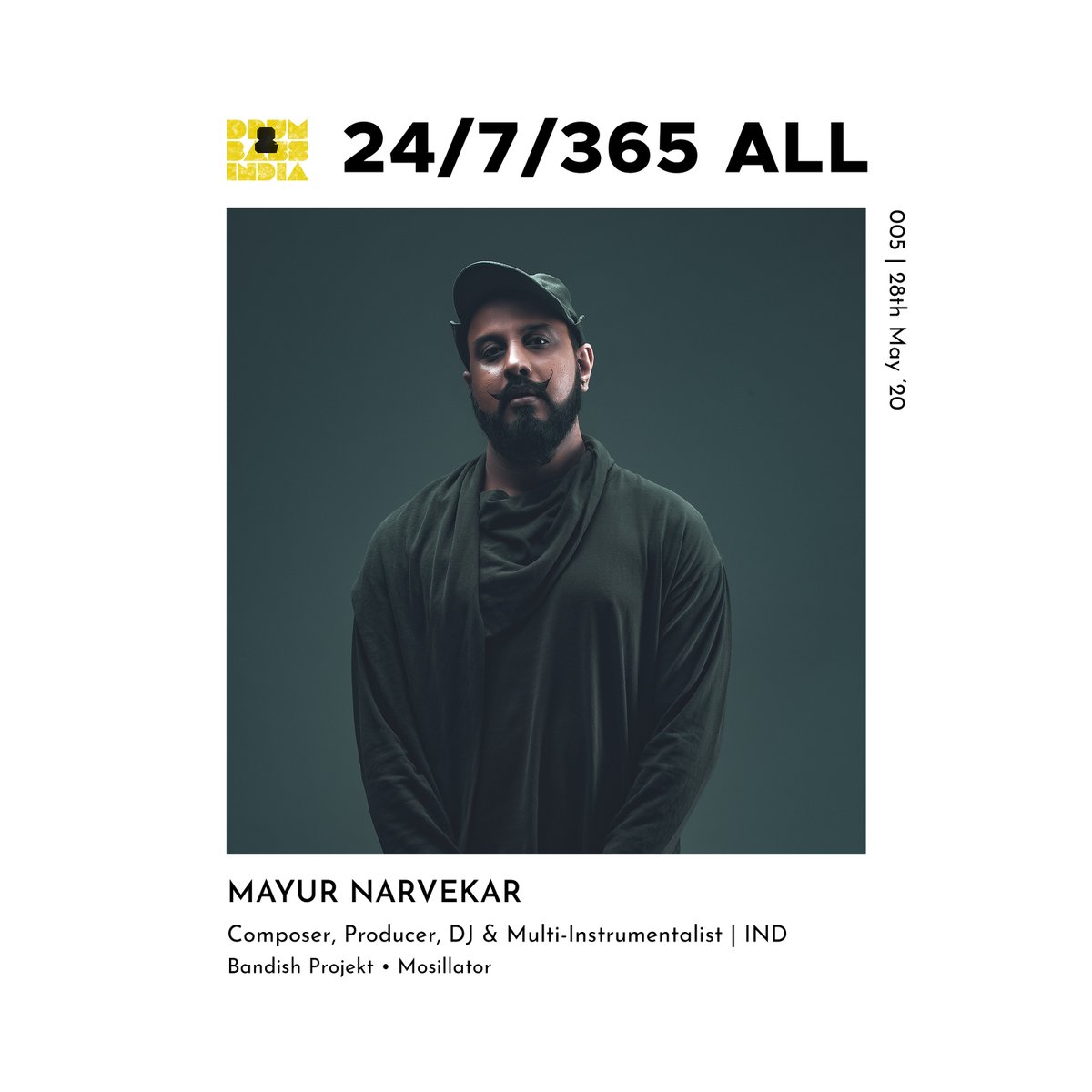 DnBindia's tweet photo. #247365ALL 005 with @MayurNarvekar, the man behind @BandishProjekt and @Mosillator. A Producer, DJ, Composer, Multi-Instrumentalist &amp; also the co-founder of @BhejaFryRecords.

Listen here -
• Spotify : https://t.co/GgEUVLJQeX
• Youtube : https://t.co/U8SxE1g4sx

#DnBIndia https://t.co/WiqIGZ5bgH