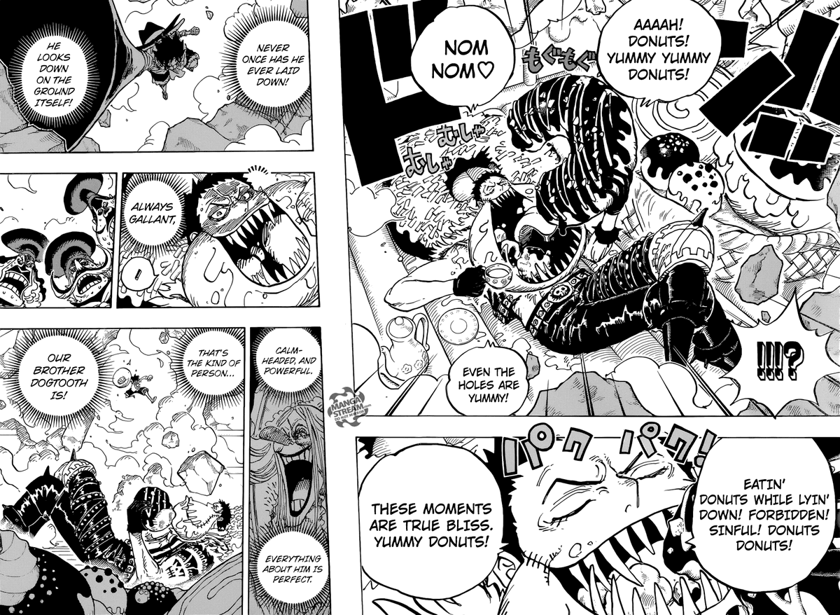 2. Characterization:After all this hype there's more, brulee said katakuri is a PERFECT being, never lost in his life, never laid on his back, he's always calm & collected but everything I mentioned till here completely shatters, oda always breaks these generic tropes.. because