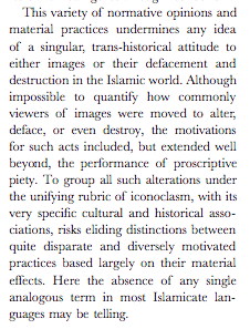 And that might be the best way to summarize the premodern Islamic history of iconoclasm, too. As Barry Flood has argued, it's difficult to point to any single, unified attitudes over time.  https://www.academia.edu/38711638/Iconoclasm_-_Flood_Encyclopaedia_of_Islam_3