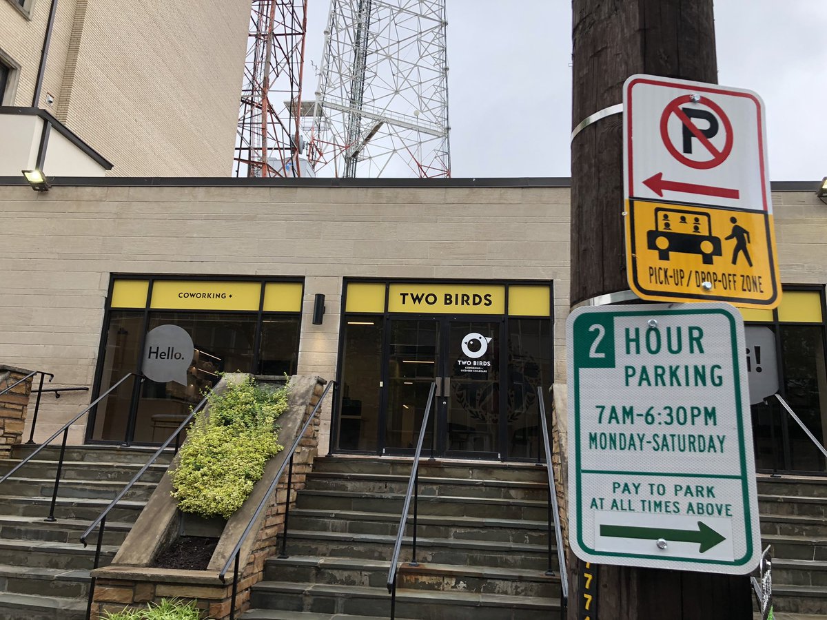 Huge thank you to @DDOTDC for ensuring a safe pick-up/drop-off zone for #ward3 business Two Birds, Coworking + Child Care. We appreciate you installing these signs today! #DDOTDelivers #VisionZero