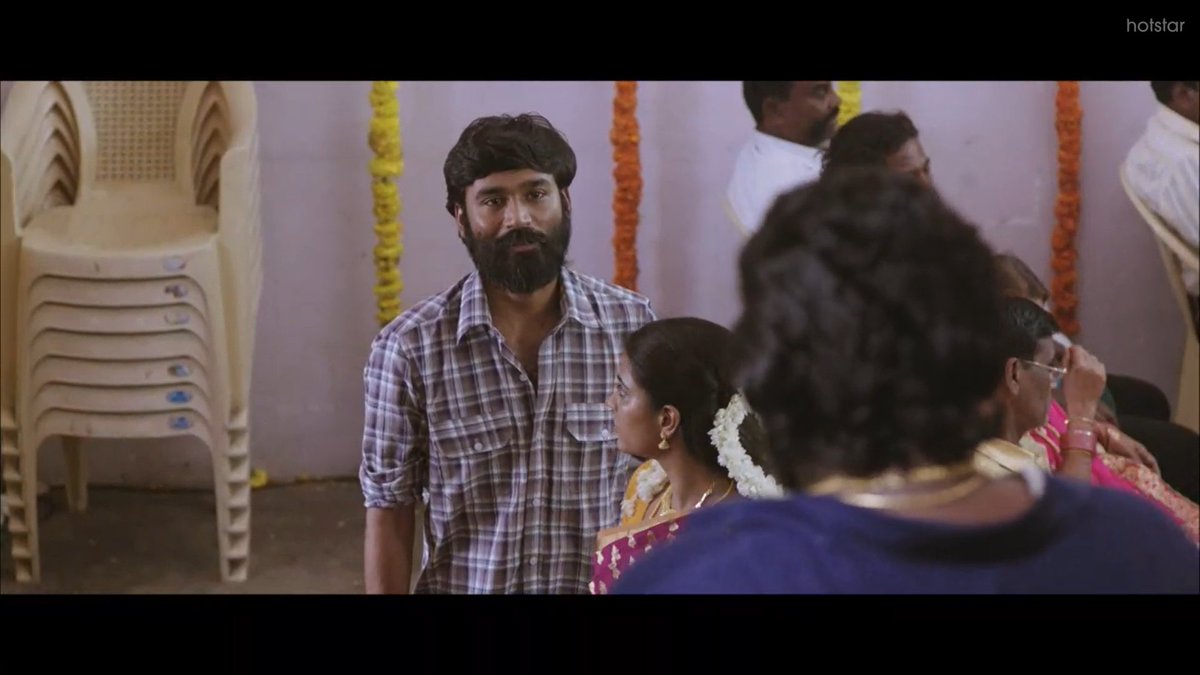 Anbu's dilemma - The difference between good and evil. Exceptionally written scene of Thambi's daughter's ceremony. Dhanush was fantabulous, he hardly had much dialogue, but he performed various emotions like tension, repentance, guilt, suspicions with razor-sharp intensity.