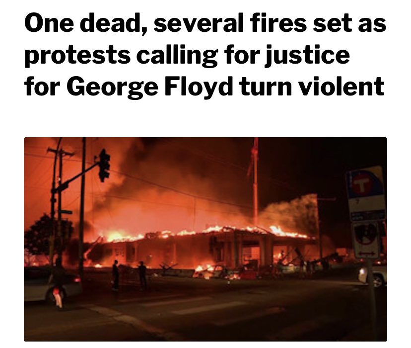 This headline says a LOT about how we frame the actions of PoC. You think it’s just NOW that things “turn violent”?  #GeorgeFloyd is already “one dead,” and that’s ignoring countless black/brown lives taken by police in only the last few years. But there’s more.  #BlackLivesMatter  