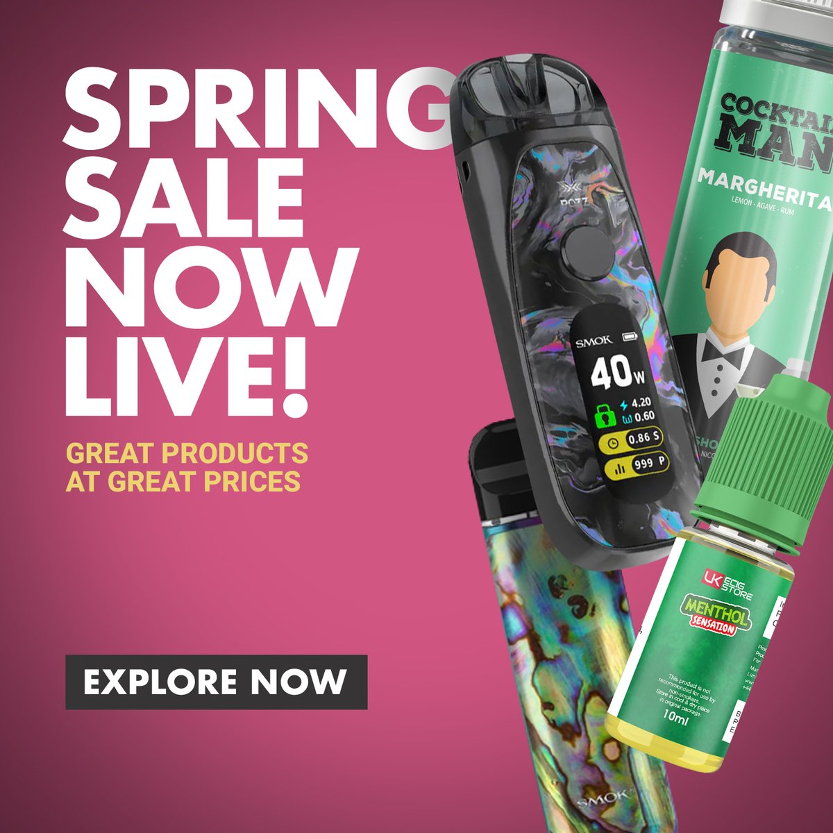 UKECIGSTORE's tweet photo. Oh yes! Our spring sales are now live! Head over to https://t.co/yTBDHJgLtN to check out the latest and greatest offers we have in store for you!
#vapedeals #vapebundle #springsales #vapesale #vapebargain #vapekits #eliquids #podkits #eliquid #ejuice #vapeshop #onlinevapeshop https://t.co/HT5x1Eb4Uw