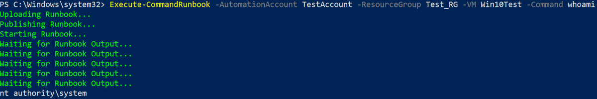 Haus3c's tweet photo. Added two functions to #PowerZure: 1. To execute commands through a Runbook if an Automation Account is set up with a "RunAs" service principal. 2. To gather the certificate info for the RunAs service principal and spit out a login string that will log you in as the RunAs account https://t.co/GMAW5l2nKO