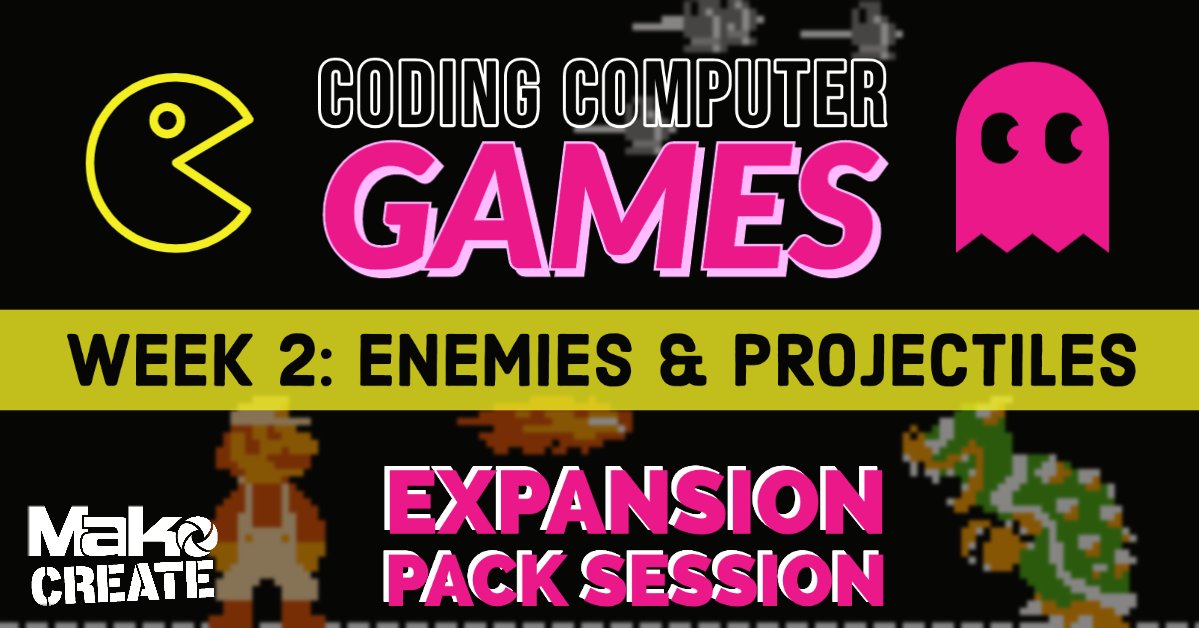 Want to level up your Computer Game Coding skills? 
Then join our Expansion Pack 🎮
On Monday 1st June, we will be going showing you how to improve your enemies and projectiles! Grab your tickets here: 
eventbrite.co.uk/e/coding-compu…