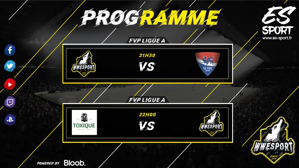 Programme de la soirée en FVP Ligue A. 

Bon match à Coq Esport et @RcToxique. 

#WWE #Esport #FIFA20 #ClubPro