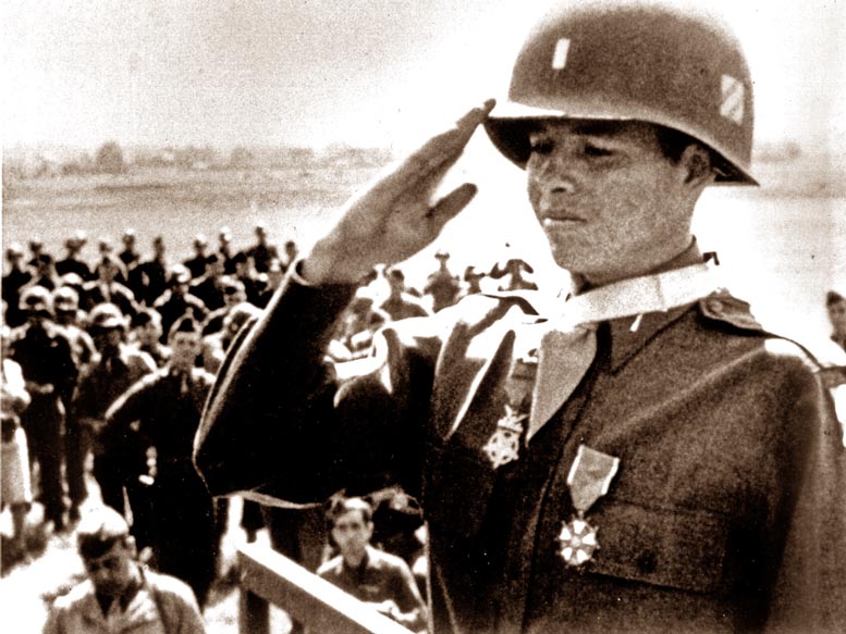 Murphy receiving the MOH in Germany, 1945.