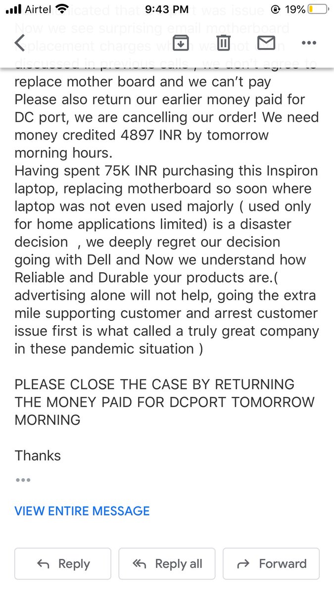 Ashwin_Aug's tweet photo. @DellCares @Dell Ridiculous support from Dell customer care, we are deeply regretting purchasing a Inspiron laptop for home needs used very limited, need urgent attention https://t.co/iSgmPf2TLs