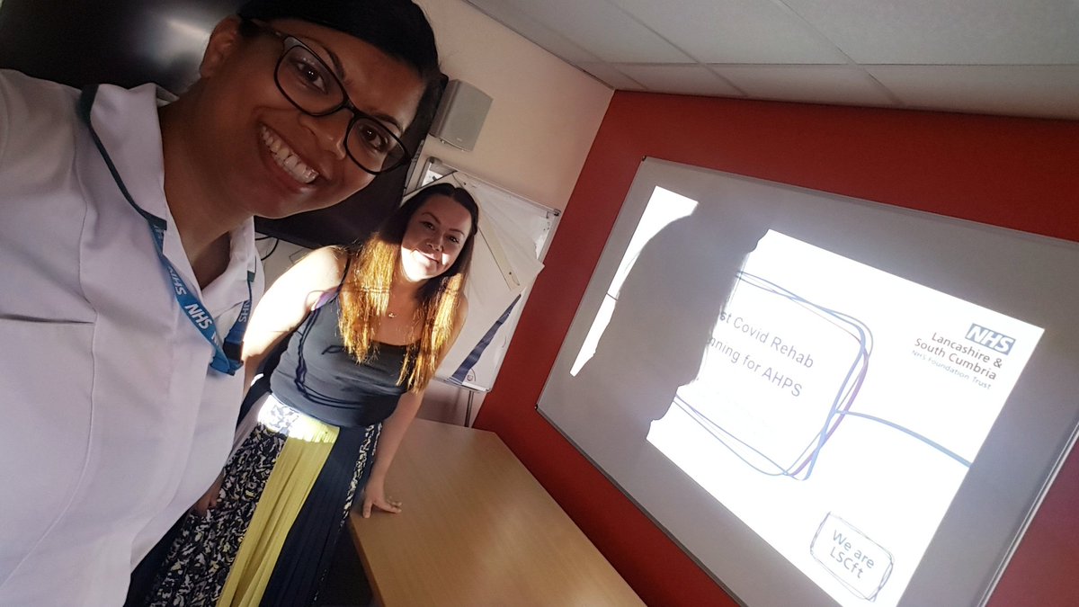 pritzOT's tweet photo. Me &amp; @cazmac11 #OccupationalTherapy #physiotherapy #AHPs presenting at #MDT inservice. Key things to consider post covid for rapid assessment &amp; community rehab teams #teambwd @LSCFTAHPs @WeAreLSCFT - good feedback and team interaction. https://t.co/9ZEpWjOqQs