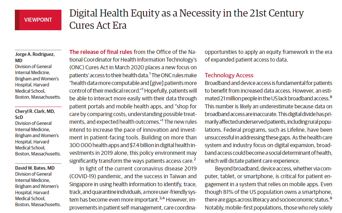 Why digital health equity is a must in the age of #COVID19. An important <a href="/JAMA_current/">JAMA</a> viewpoint. jamanetwork.com/journals/jama/…