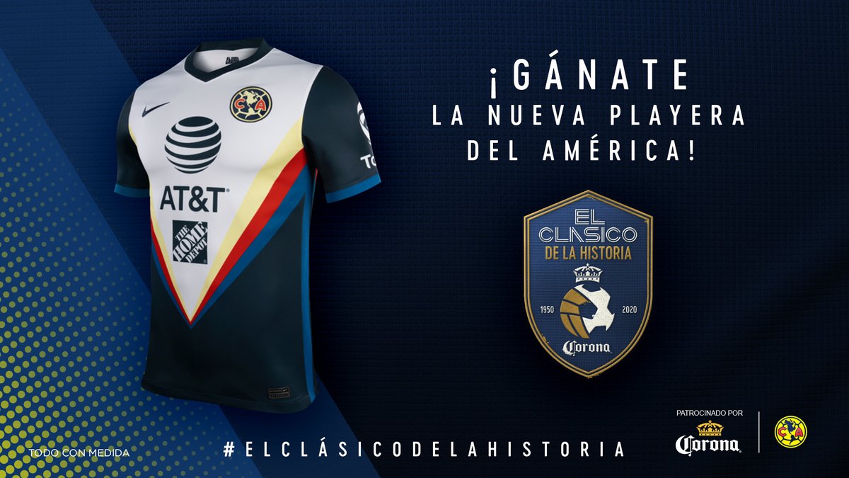 ClubAmerica's tweet photo. ¡Águilas! @Corona_mx trae el nuevo jersey de visita para que vivan #ElClásicoDeLaHistoria.
Para ganar:
🔁 RT y 💛 a este posteo.
🦅Con el HT #ElClásicoDeLaHistoria dinos en una palabra lo que te hace sentir esta playera. Una palabra por tuit.

Ganará quien más tuits envíe. https://t.co/zJgnErNImP