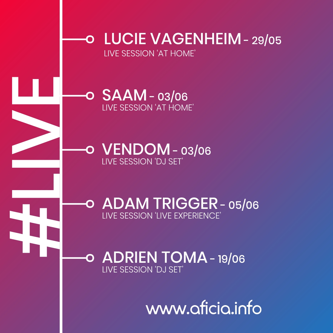 aficiaOff's tweet photo. #aficia continue de vous faire vibrer en musique et en live...
Voilà nos prochains invités :
👩🎤 #LucieVagenheim
👨🎤 #Saam
👨🎤 #Vendom
👨🎤 #AdamTrigger
👨🎤 #AdrienToma
La prog' en détail c'est ici : https://t.co/hd1AFFUiMS https://t.co/5C4tlhdLaq