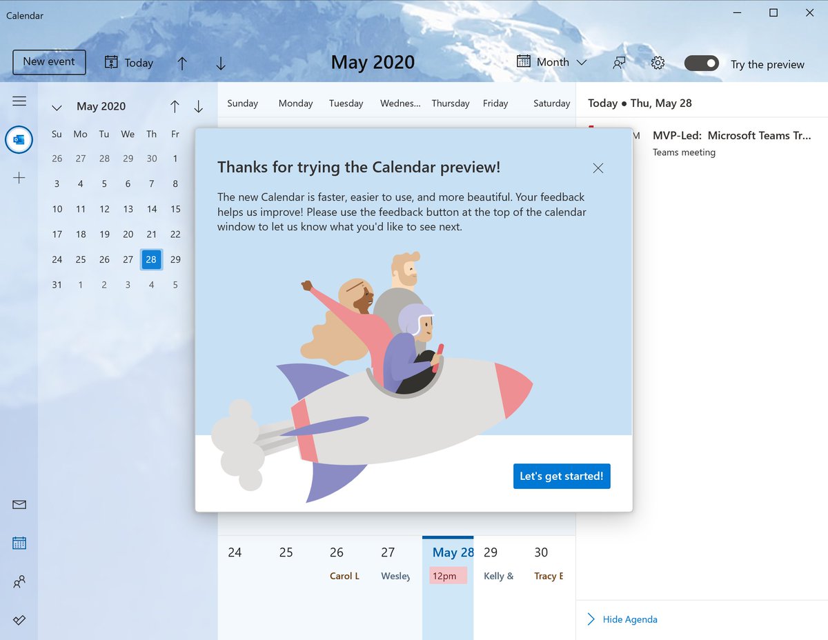 wesmacdonald's tweet image. Slick new Calendar preview in Windows Mail! #WindowsInsiders #WindowsMail