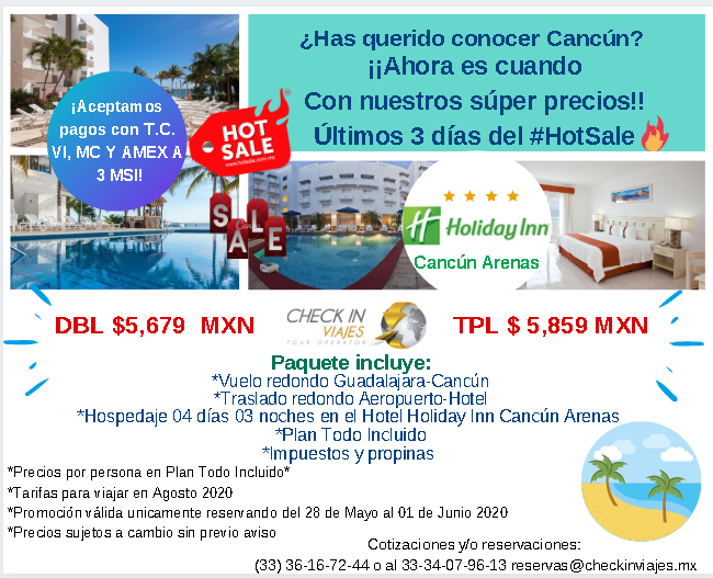 Checkinviajesmx's tweet photo. ¡¡Reserva ahora estas increíbles tarifas que Check in viajes tiene para ti! #Hotsale https://t.co/7Ge9C4Wq0r