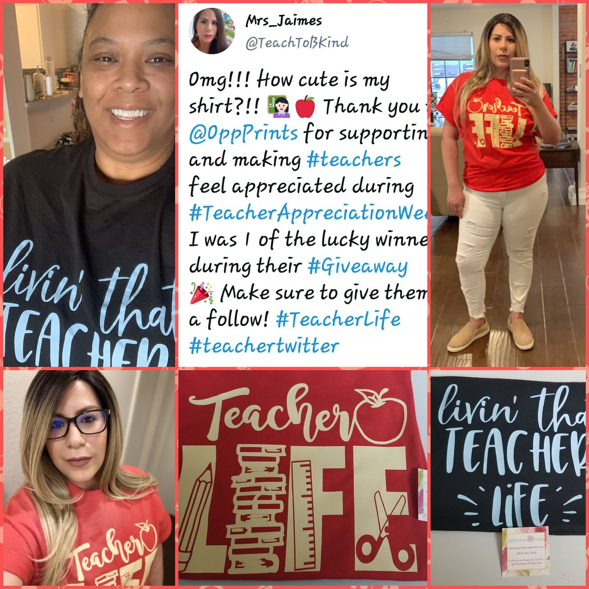 OppPrints's tweet photo. We ❤ customer selfies and feedback! Check out two of our teacher appreciation week giveaway winners! @Teach2BKind @laddajustice #OppPrints #teachertees #educatortees #educatortees #giveaways https://t.co/PLva9J7ClM