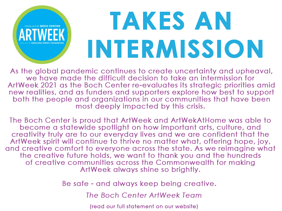 We have made the difficult decision to take an intermission for ArtWeek 2021. Read our full statement here: bit.ly/3exfKoZ