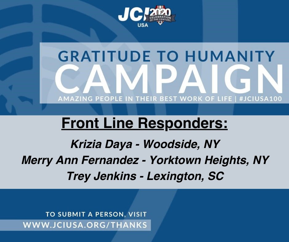 Members across JCI USA came together to create the #Gratitude2Humanity Campaign. #thankfulthursday If you would like to nominate someone working during this pandemic do so at jciusa.org/thanks