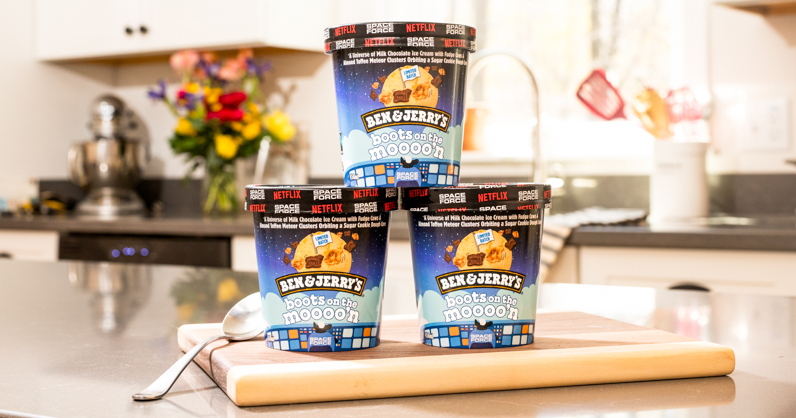 Conquering space, one fudge cow at a time. Dig in to new Boots On The Moooo'n while you stream the new @netflix original show @realspaceforce available tomorrow only on Netflix! Learn more: benjerrys.co/3eo8c7J