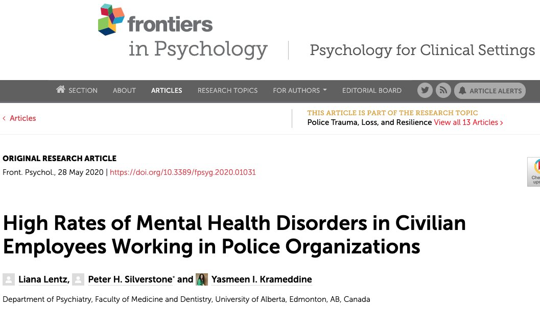 YKrameddine's tweet image. Check out our new article: "High Rates of Mental Health Disorders in Civilian Employees Working in Police Organizations". Statistical significantly higher #depression in civilian employees, and #substanceabuse in #policeofficers. #Research #MentalHealth ow.ly/XL1350zSGWT