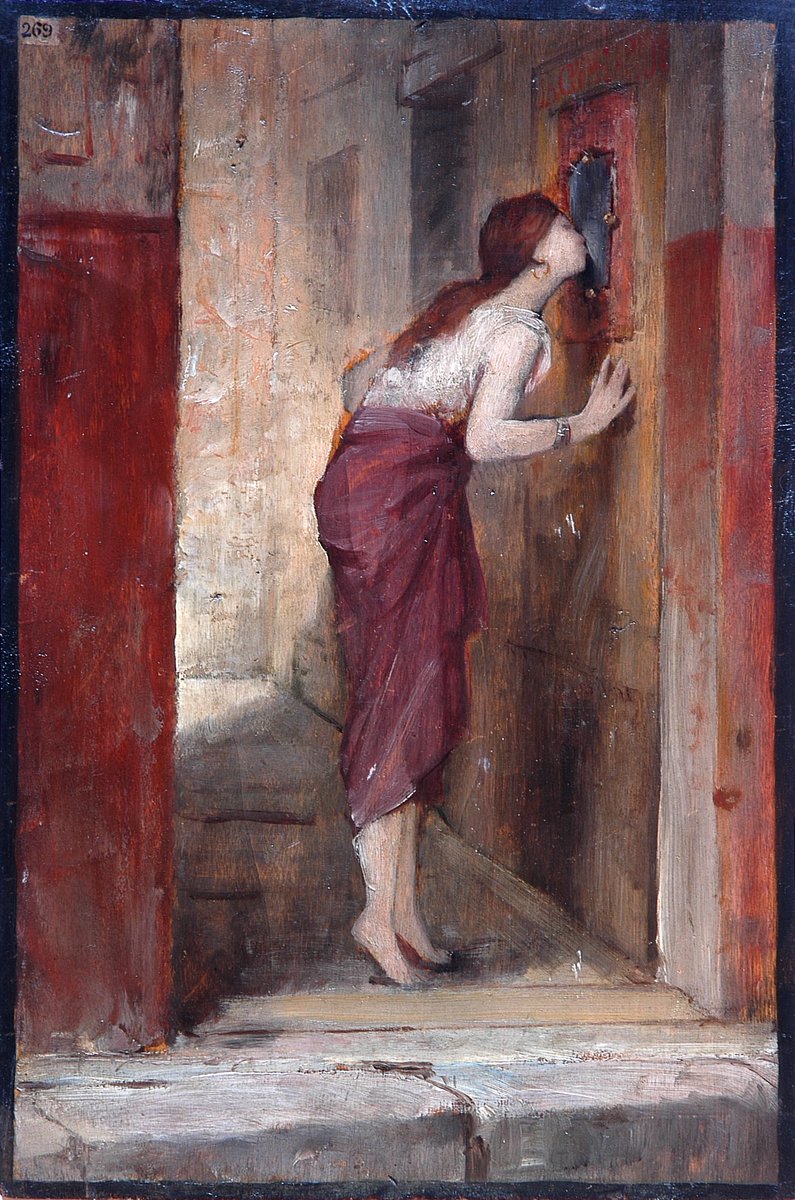 A third example is to be found at the House of the Ephebus (Regio I, 7, 11). Additionally, the House of the Mirror (Regio IX, 7, 19), excavated in 1880, would have presented as well an obsidian mirror at the atrium, which inspired this oil painting by Louis Hector Leroux (1885).