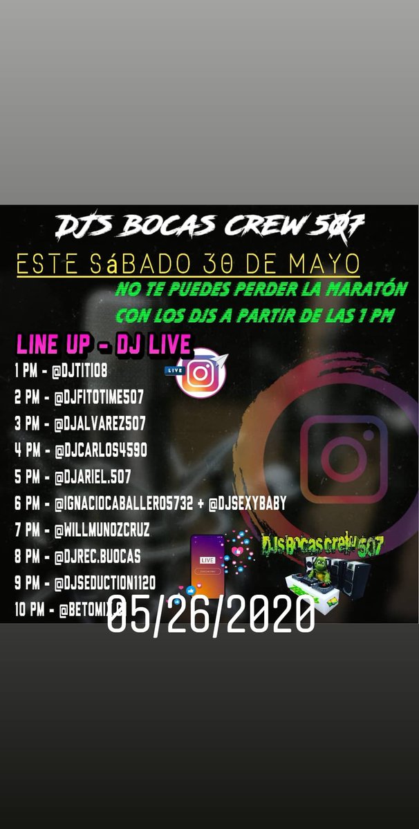 tobetime's tweet image. Este sabado 30 no te puedes perder la maraton con los @djs_bocas_crew_507 a partir de la 1 Pm.