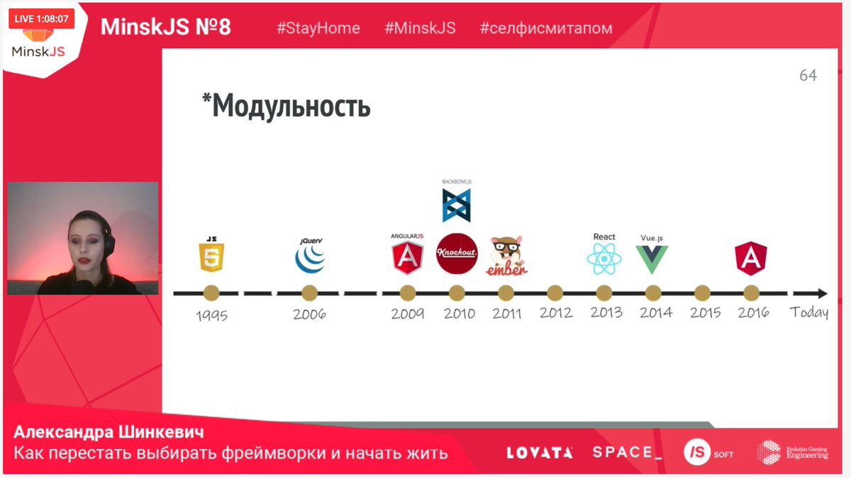 Lik04ka's tweet image. &quot;Из формошлёпского языка #JavaScript превратился в достаточно солидный язык программирования&quot;

Александра Шинкевич @Neesoglasnaja на @MinskJS с докладом &quot;Как перестать выбирать фреймворки и начать жить&quot;

При выборе фреймворка смотрите на:
– опыт команды
– сроки
#MinskJS #frontend