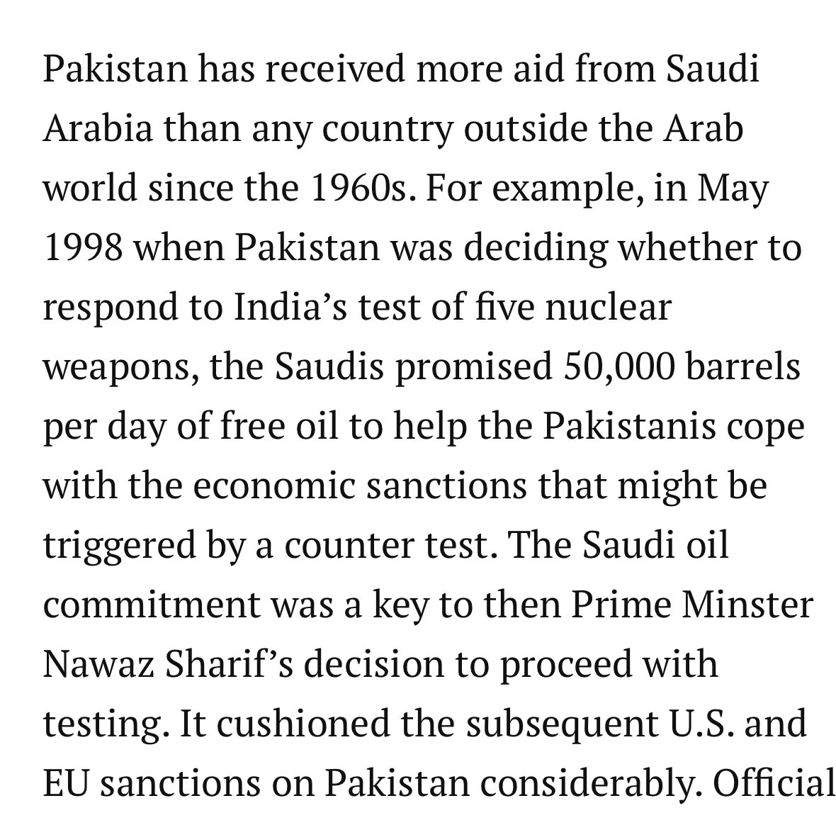 3) if the 1998 sanctions had not happened, what kind of relationship would Pakistan have today with Japan  (which was damaged by ‘98) and Saudi Arabia  (which was deepened by ‘98)?