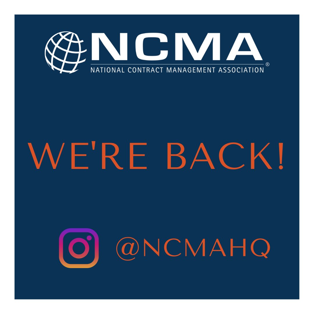 NCMA's tweet photo. We're back on @instagram!  Let's stay connected. Follow us! #NCMA #NationalContractManagementAssociation https://t.co/LQASm7t3Kt