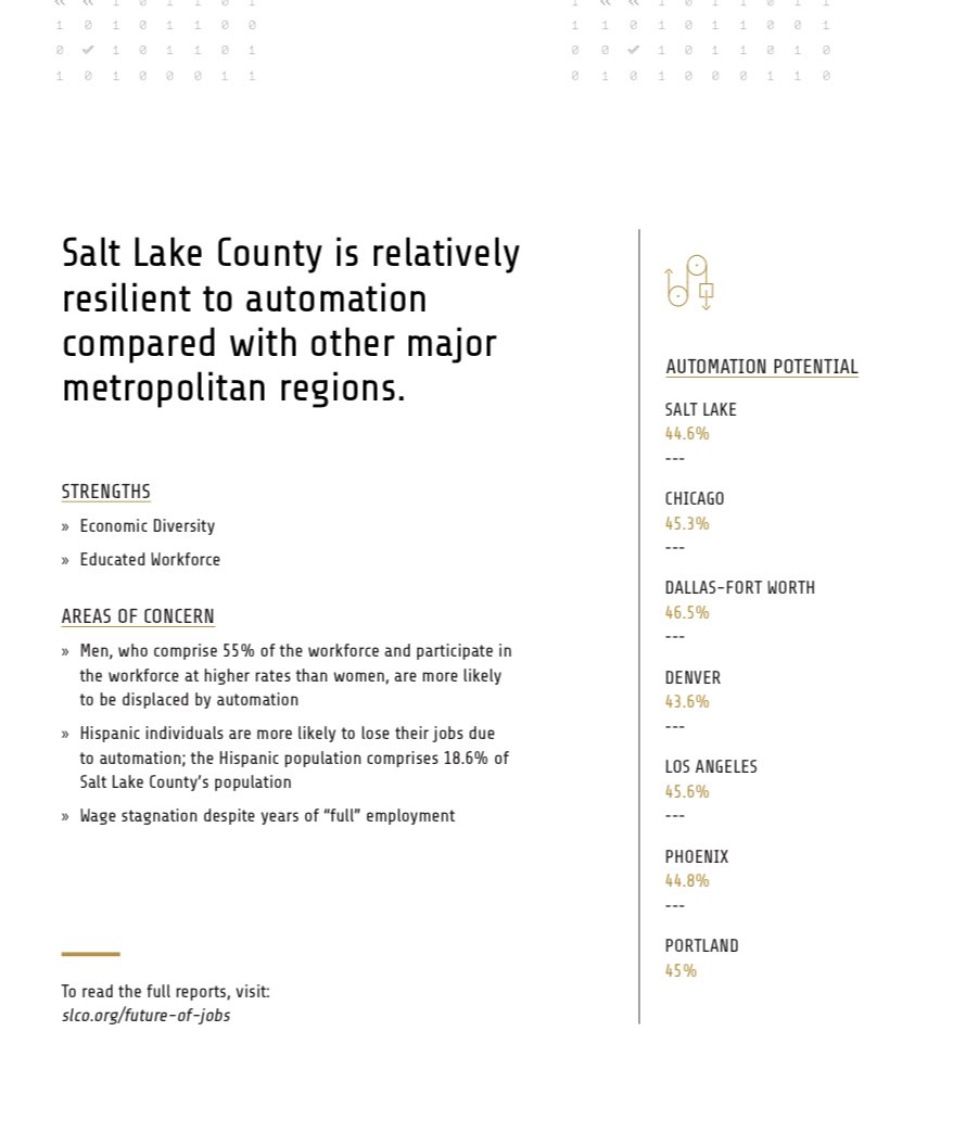 Insights from our research project that included more than 1,000 survey responses, nine in-depth focus groups, and reading countless articles and books: Salt Lake County’s diverse economy and educated workforce make our community more resilient than other metro. regions. (3/9)