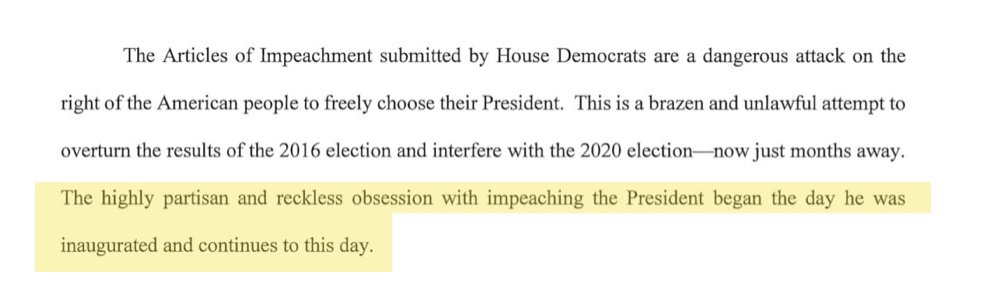 4/ Recall that one of the defenses of Trump at his impeachment trial was that the Democrats hate Trump.  https://www.whitehouse.gov/wp-content/uploads/2020/01/Answer-of-President-Donald-J.-Trump.pdfOne way Trump deals with the pandemic is to persuade his base that liberals are a greater danger.